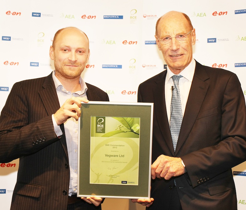 Vegware founder Joe Frankel getting BCE Award from Sir John Armitt